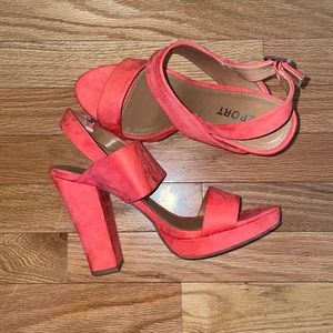 Coral Suede Block Heels